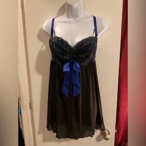 Cacique Black and Blue Lace Open Front Babydoll sz 18/20